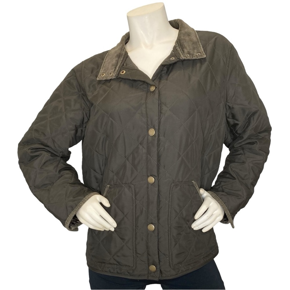 CHAPS Olive Green Quilted Pattern with Corduroy Collar & Piping Jacket Coat, 2X